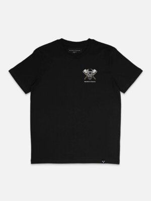 Loyalty black t-shirt by Butchers & Barons with skull, beard and monocle.